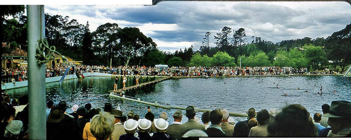 Back in the day: A water polo match and fashion parade at Blackheath Pool during the 1957 Rhododendron Festival. Photo: Blue Mountains Library local studies collection.