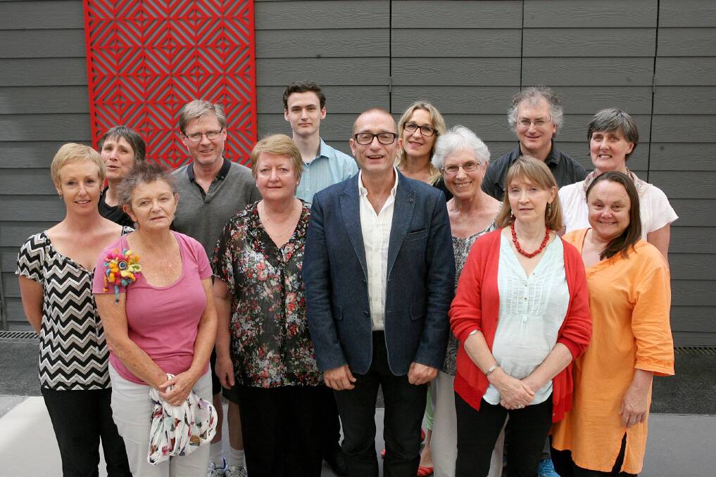  Some members of the Blue Mountains Community Choir with Opera Australia conductor Simon Kenway (centre) and Nicole Giezekamp-Bakija (centre, back right). Photo: Helen Nezdropa