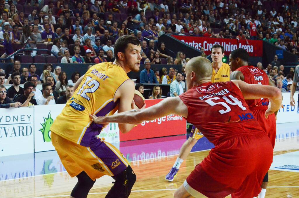 Angus Brandt in action during the Sydney Kings opening win against the Wollongong Hawks at the Kingdome. Picture: Tamika Walker