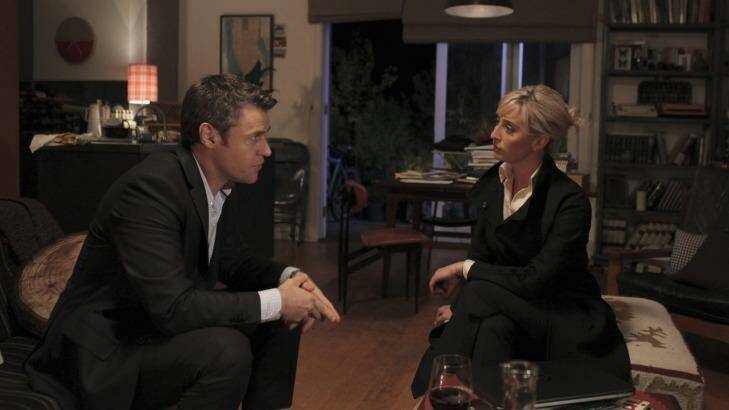 Head to head: David McLeod (played by Rodger Corser) and Kate Ballard (Asher Keddie) in the coming TV series Party Tricks.