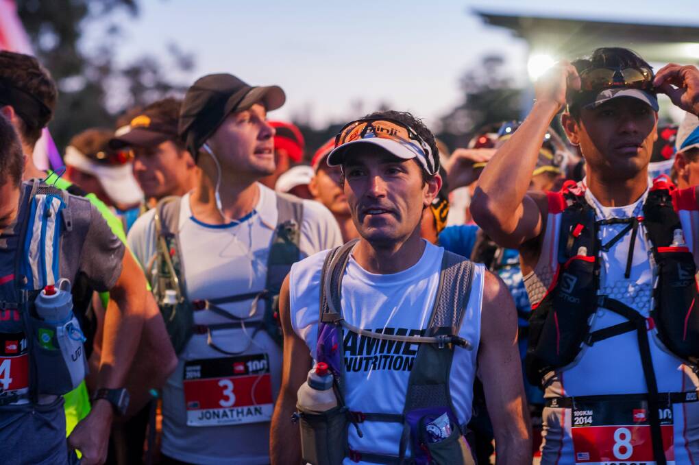 Brendan Davies at the start line of the 2013 TNF100. He wants to win the race again this year. Photo: Aurora Images