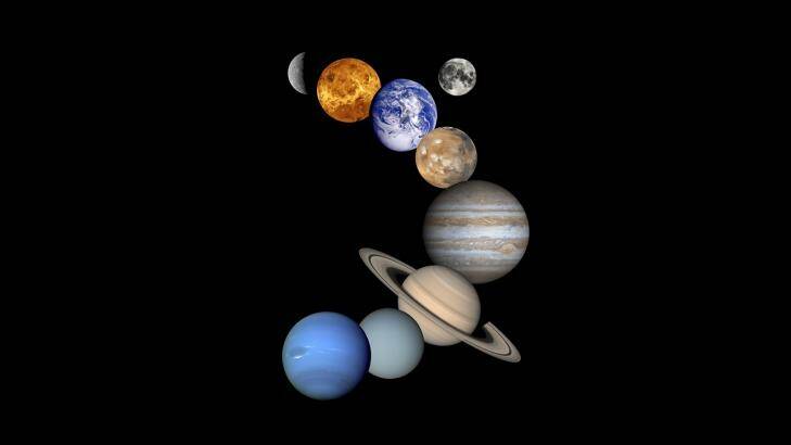 The order of the planets from the sun: top to bottom Mercury, Venus, Earth and its moon, Mars, Jupiter, Saturn, Uranus, and Neptune. Photo: NASA
