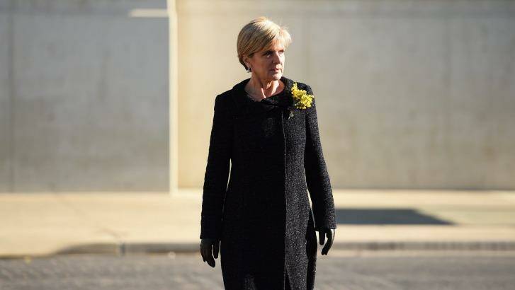 Foreign Minister Julie Bishop, pictured arriving for a MH17 memorial service in Canberra earlier this month, is in New York to convince Russia and allies to back an independent tribunal to prosecute those responsible. Photo: Kate Geraghty