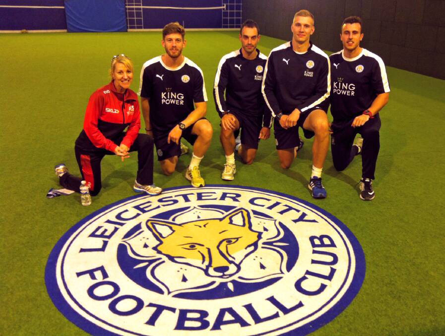 Sharing her knowledge: Winmalee resident and speed, strength and agility training expert Ranell Hobson with coaching and playing staff at Leicester City FC Academy last month.