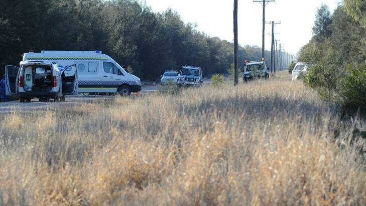 Police block off the road at Talga Lane on the Newell Highway at Croppa Creek. Photo: Cady Anderson, Moree Champion