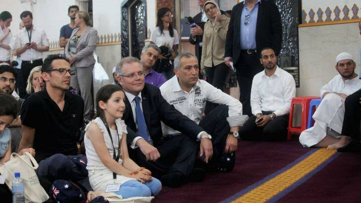 Open day: Scott Morrison at Lakemba Mosque on Saturday. Photo: Fiona Morris