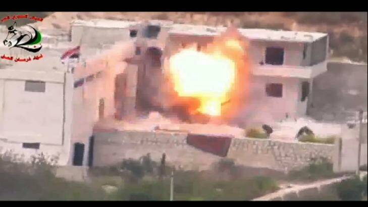 Footage supplied by the Free Syrian Army's Fursan al-Haq Brigade shows the moment of the US-supplied TOW missile's impact. Photo: supplied