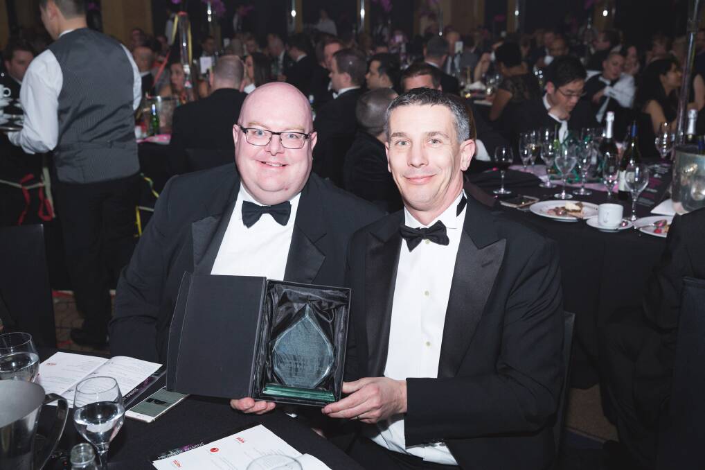 Escarpment Group revenue and yield manager Daryl Walker and group general manager Ralf Bruegger at the 2015 Tourism Accommodation Australia NSW awards for excellence.