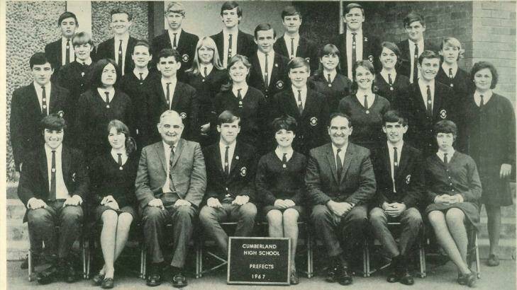 Cumberland prefects of 1967. David Cook (Far left, second row) Malcolm McDivitt (Centre, bottom row). Photo: Cumberland High