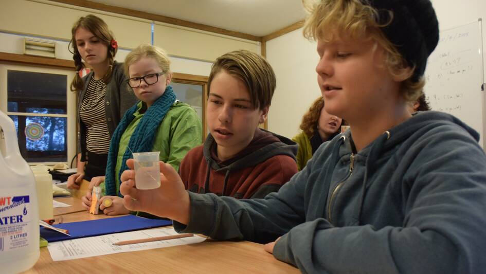 Examining the oxygen and temperature of Wentworth Falls lake are just some of the roles of the high school students from Kindlehill. From left: Olivana Reichel, Sashka Edwards, Galileo Bennett and Oscar Coller.