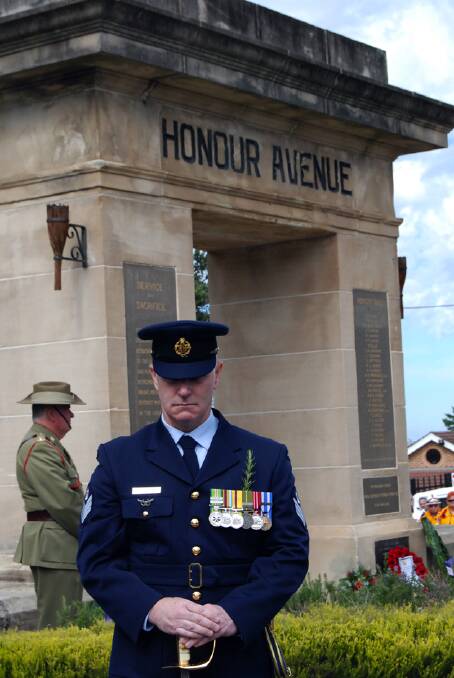 Flight Sergeant Matthew Jeffery from Richmond RAAF base at the Lawson service. The RAAF also organised a spectacular fly past of a Hercules C 130 during the service.