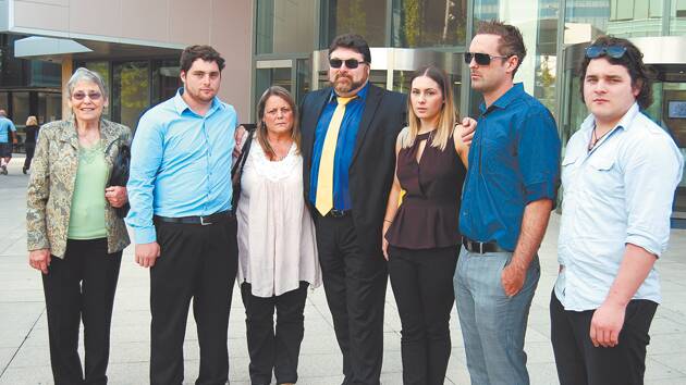The Frazer family outside Parramatta District Court after the sentencing of Kaine Barnett. From left, Sarah's grandmother Eileen Brownlow, brother Ben, parents Judy and Peter, sister Rebecca and her fiance James, and brother Daniel.