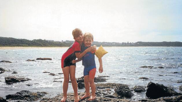 Jarrod Samson-Hills with his sister Michelle (left) at the beach as youngsters.