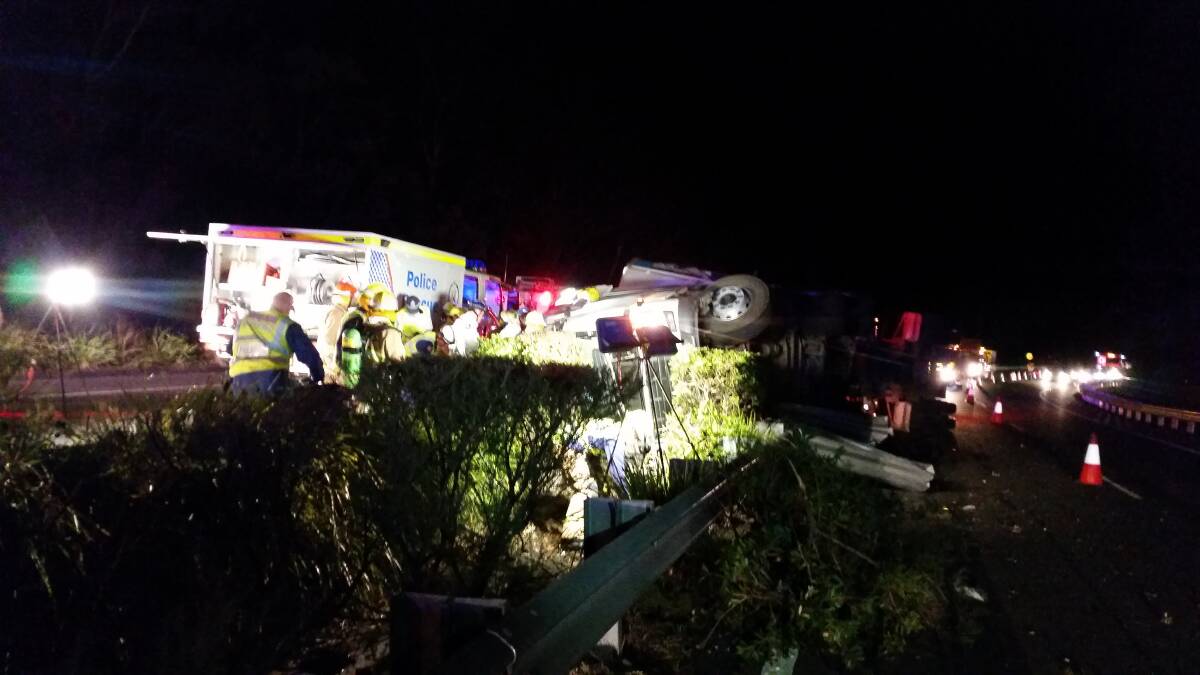 The scene of the truck crash at Woodford. Photo: Top Notch Video.