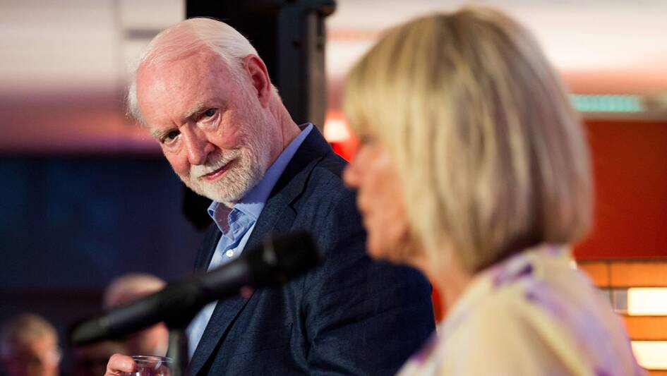 David Stratton with long-time collaborator Margaret Pomeranz at the At the Movies farewell party. Photo: Getty Images.