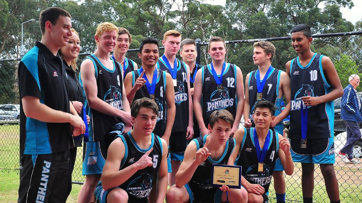 The victorious Penrith Panthers U16 men's team with their premiership trophies and medals. Photo courtesy of Noel Rowsell (www.photoexcellence.com.au).