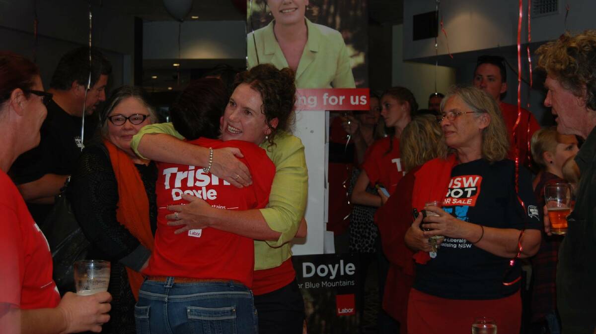 Labor candidate for Blue Mountains Trish Doyle arrives at Lawson Bowling Club on Saturday night.