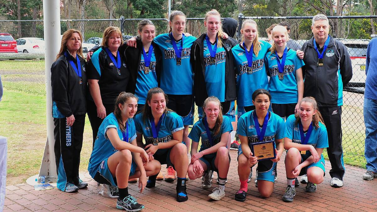 The victorious Penrith Panthers U16 women's team with their premiership trophies and medals. Photo courtesy of Noel Rowsell (www.photoexcellence.com.au).