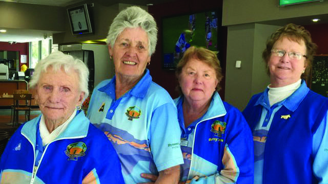 Glenbrook bowlers, from left, Beryl Hilleard, Marj Peasnell, Betty Coleman, and June Savins.