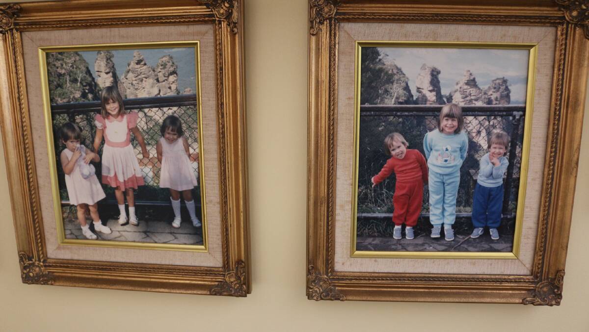Some of the pictures over the years of Jacqui Lalor and her sisters Ali and Steph, that hang in the “Mountains room” in her parents Sutherland Shire home.