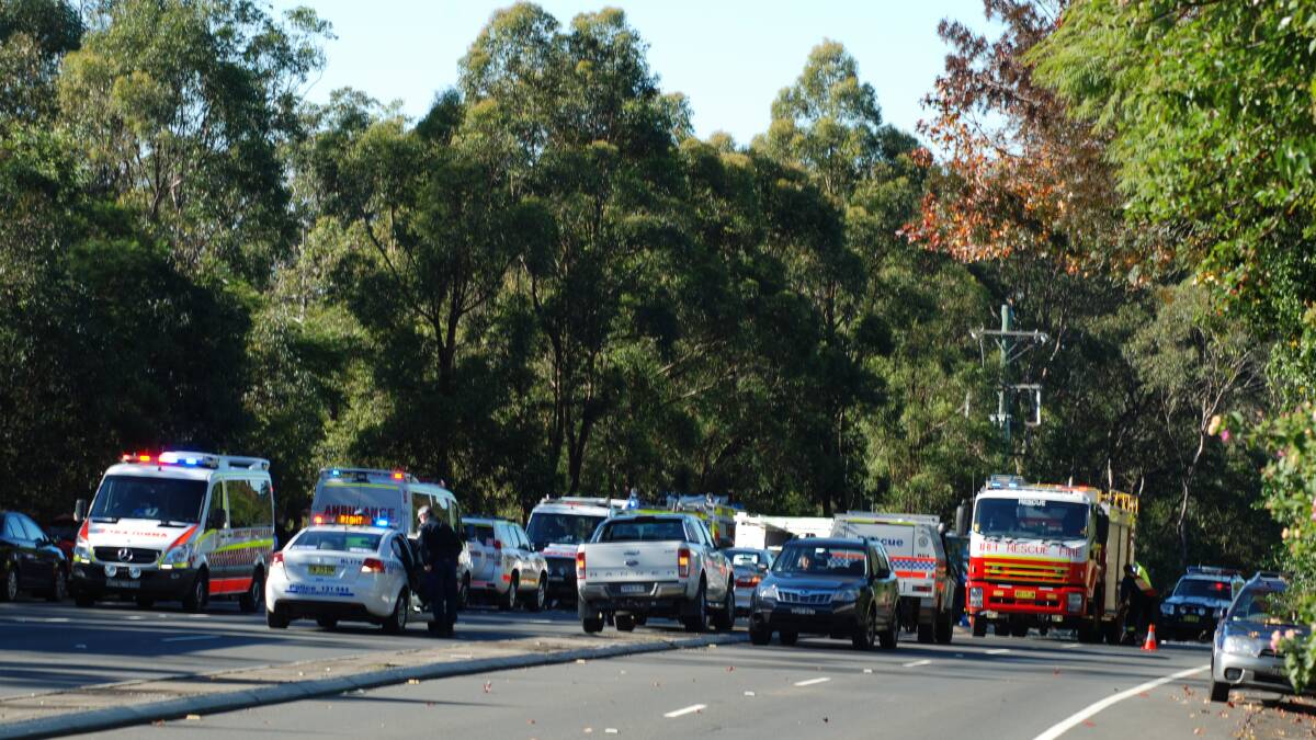 Emergency services vehicles at the scene of the fatal crash at Springwood on May 7.