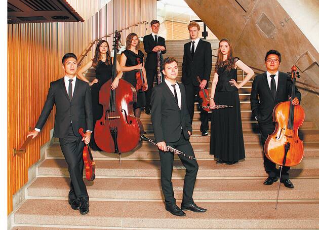 Clarinettist Alexei Dupressoir, 25, was last week selected for the 2014 intake of the Sydney Symphony Orchestra Credit Suisse Fellowship program. He is pictured (front at centre) at the Sydney Opera House with the seven other successful Fellowship entrants. Photo: Sydney Symphony Orchestra.