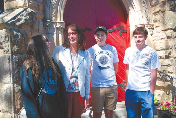 HSC students Antonia Vial (from Winmalee High) is hoping to study music or psychology at UWS pictured with UWS Vice-Chancellor Janice Reid with St Columba's students Ben Falchi and Josh Zolfel. "It's taken all the stress off our shoulders."