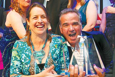 Life's An Adventure owners Vicki and Mark Norec holding their three gold medals at the 2013 NSW Tourism Awards held at Royal Randwick Racecourse on November 28.