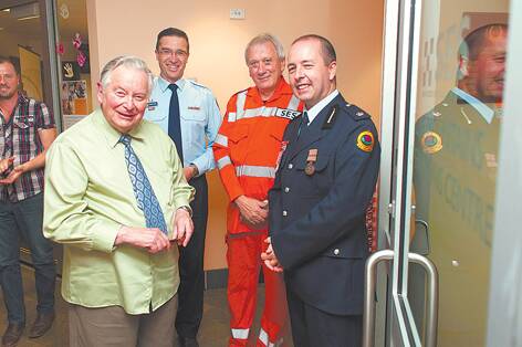 Former SES controllers Ken Parsons, Costa Zakis and David Parsons, with current local controller John Hughes, at the official opening of the SES operations centre at Katoomba. Photo: Darren Edwards.