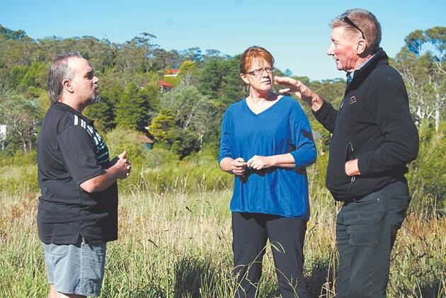Scott Murray of Leura Lights, Jenny Hill and John Hill from the Leura Falls Creek Catchment working party at the site of the proposed Bunnings store in Katoomba.