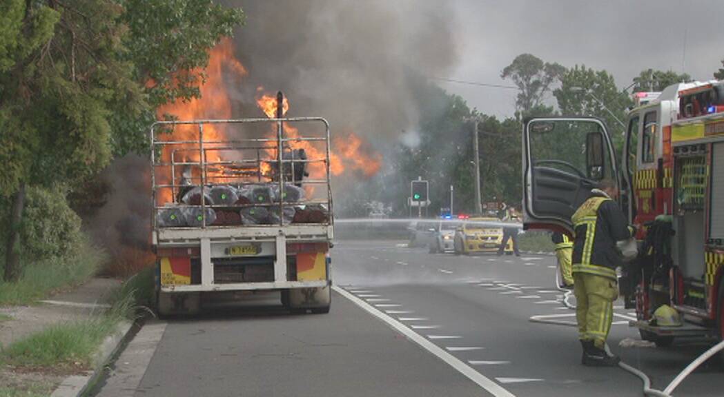 The scene of the truck fire at Faulconbridge on Friday morning, February 22. Photo: Top Notch Video.