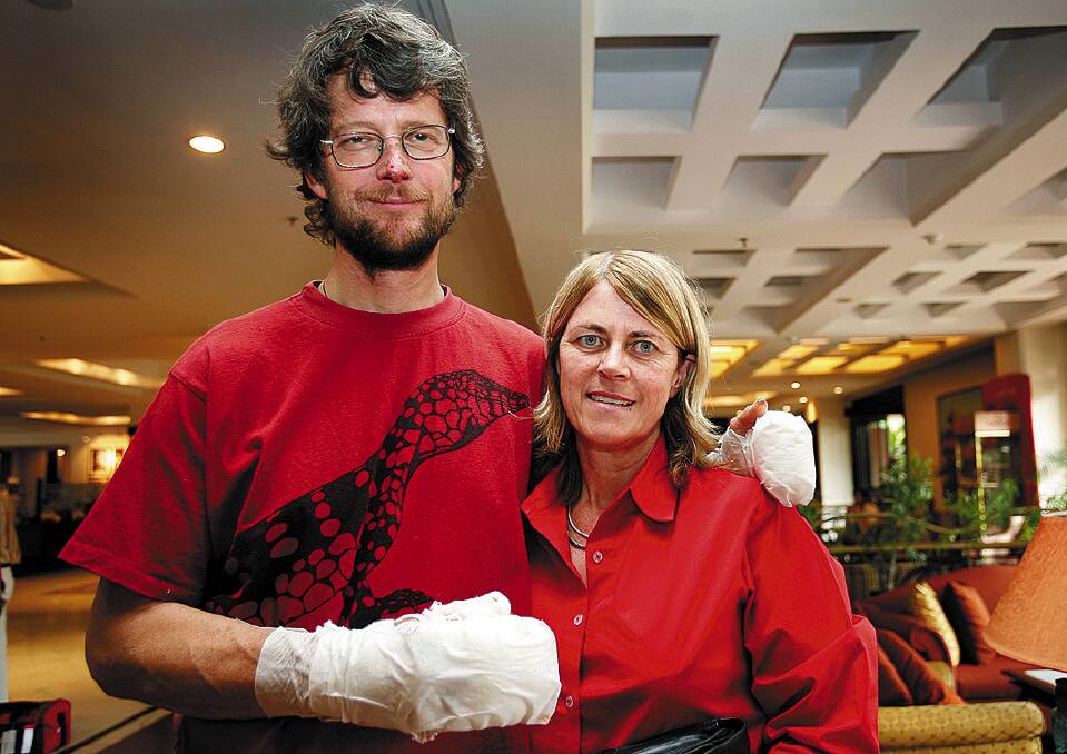 Australian mountaineer Lincoln Hall with his wife Barbara at the Radisson Hotel lobby in Kathmandu in 2006. Hall, 56, one of Australia's best know mountaineers, died in Sydney on March 20, 2012 from mesothelioma.