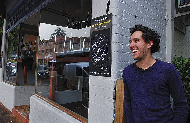  Zac Suito outside his Cassiopeia Specialty Coffee cafe in Katoomba’s Lurline Street.