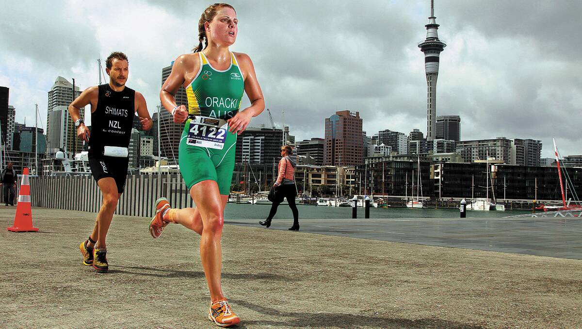 Andrea Oracki competes in the 2012 International Triathlon Union grand final in Auckland this month.