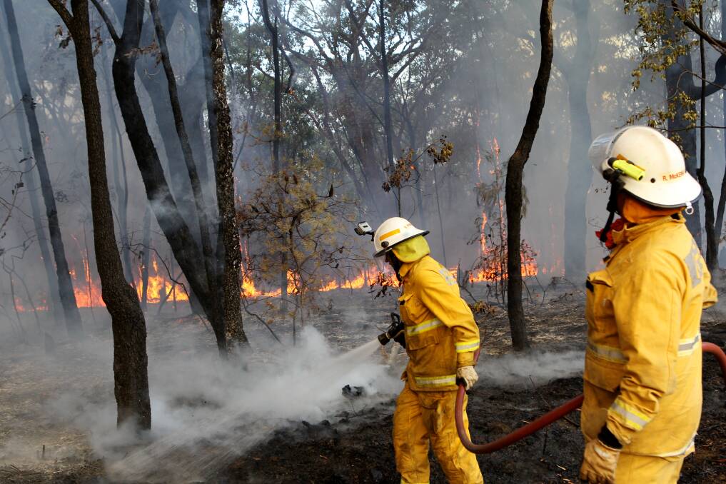 Firefighters tackle a bushfire in Winmalee in the Blue Mountains, NSW. 19th October 2013 Photo: Janie Barrett