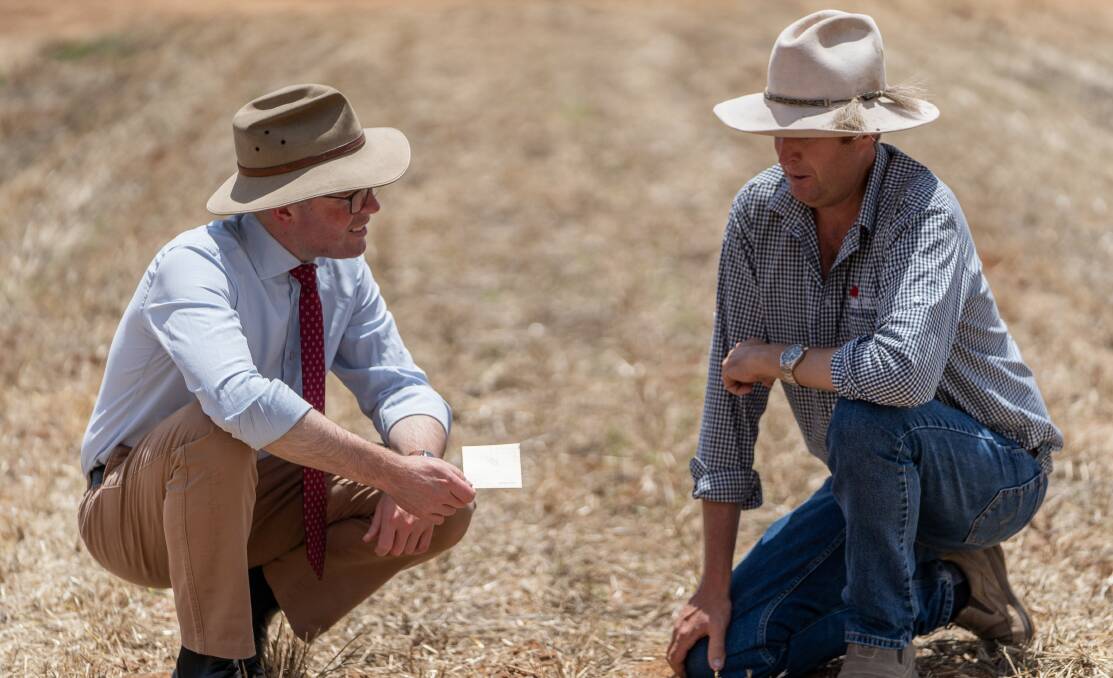Agriculture Minister Adam Marshall and Toby O'Brien, who is the team leader of invasive species and plant health for Riverina Local Land Services. 