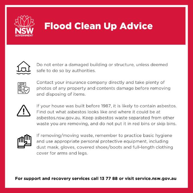 Advice from the NSW government for residents returning to flood-affected areas. Image: NSW SES