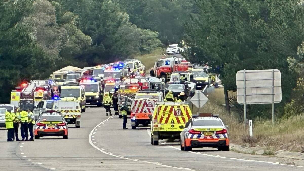 NSW emergency services attend fatal five car pile-up in Wallerawang near Lithgow. Picture supplied/TNV