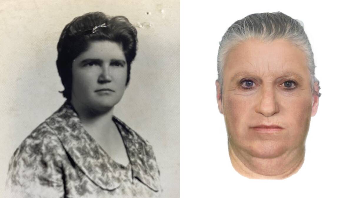A photo filed in 1966 with no details (left), a digital reconstruction of the dead woman's face. Pictures supplied
