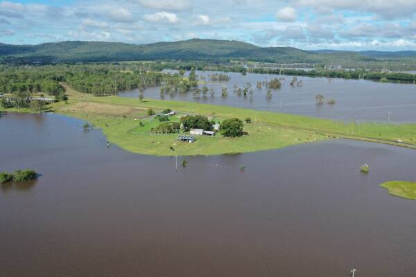 Flooding at Peter Lake's Ulmarra farm in 2022. Picture supplied by Peter Lake