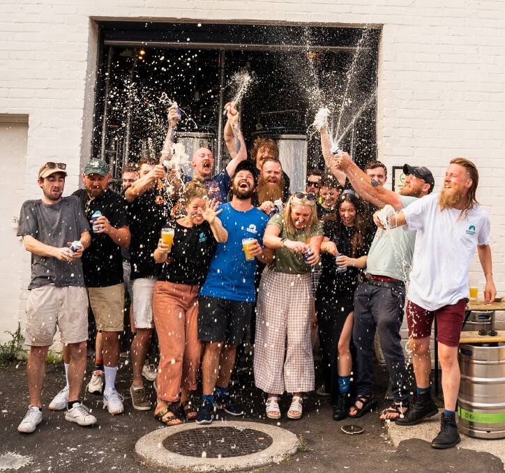 The team at Mountain Culture Beer Co celebrate its 2022 GABS Hottest 100 Craft Beer victory. Picture supplied