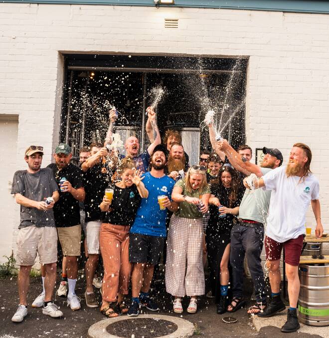 The Mountain Culture team celebrate their GABS Hottest 100 Craft Beer victory. Picture Supplied.