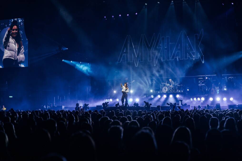OVERWHELMED: Amy Shark in front of a massive crowd at Rod Laver Arena on March 4. Picture: BCS Imaging
