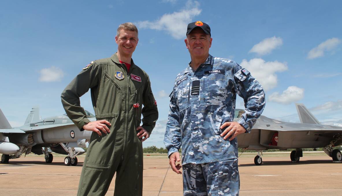 TOUCH DOWN: United States Air Force 90th Fighter Squadron Commander Lieutenant Colonel David Skalicky and Wing Commander Andrew Tatnell at Tindal in 2017. 