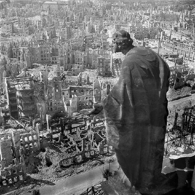 The German city of Dresden seen from City Hall, after Allied bombing in 1945. Picture: Deutsche Fotothek 