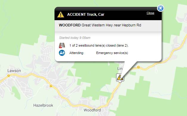 A map of where the accident occurred near Woodford on Friday morning. Picture: Live Traffic NSW