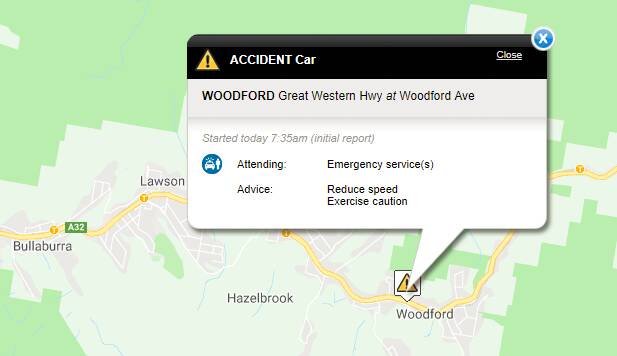A map of where the accident occurred near Woodford on Tuesday morning. Picture: Live Traffic NSW