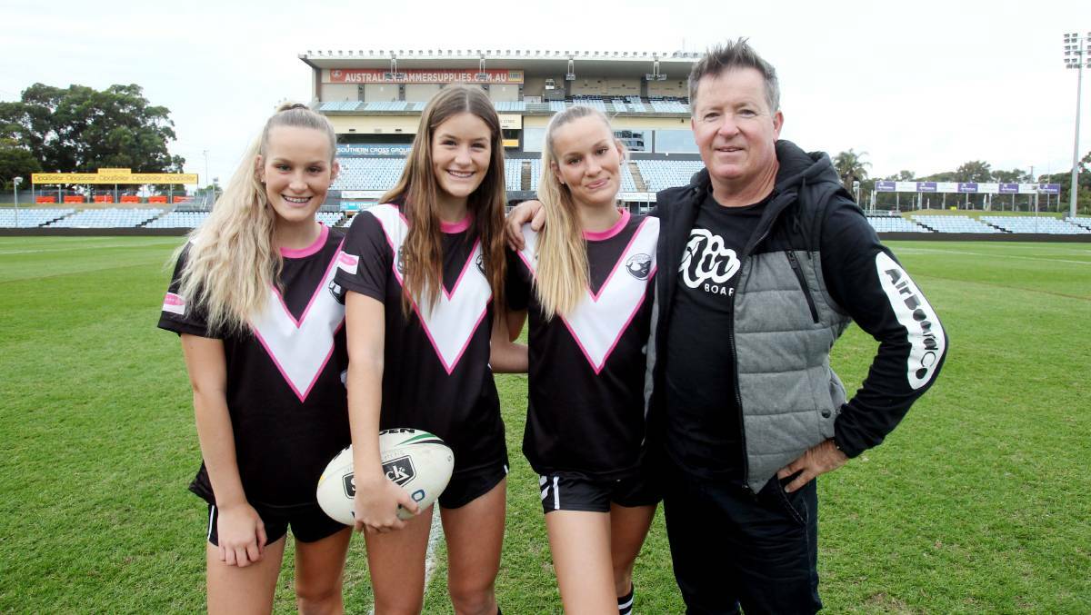 Future stars: Imogen, Tasia and Indiana with their dad, Jeff Killick, at Southern Cross Group Stadium last week. See more photos at theleader.com.au. Picture: Chris Lane.