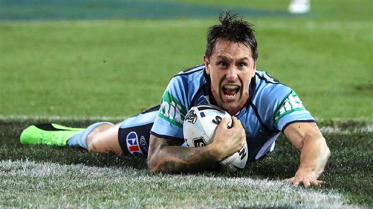 Mitchell Pearce scores a try during game two of the 2017 State Of Origin series. Photo: Ryan Pierse/Getty Images