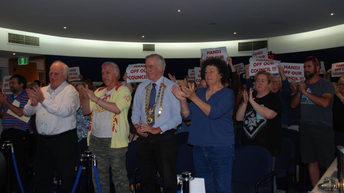 Some of the packed audience at Friday night's extraordinary council meeting, including Lithgow mayor, Cr Stephen Lesslie (in mayoral chains).